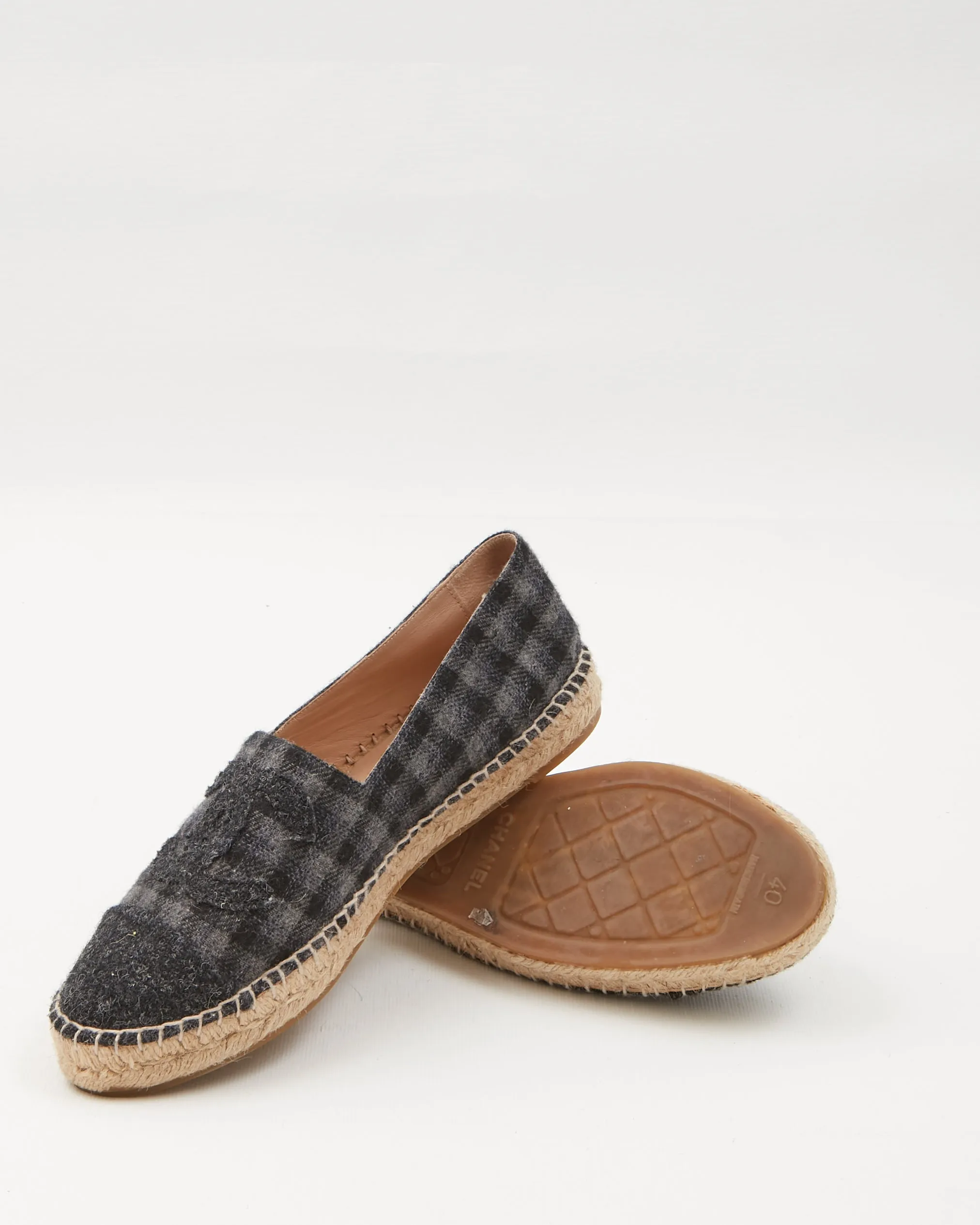 Chanel Grey Felt Checkered CC Logo Espadrille - 40