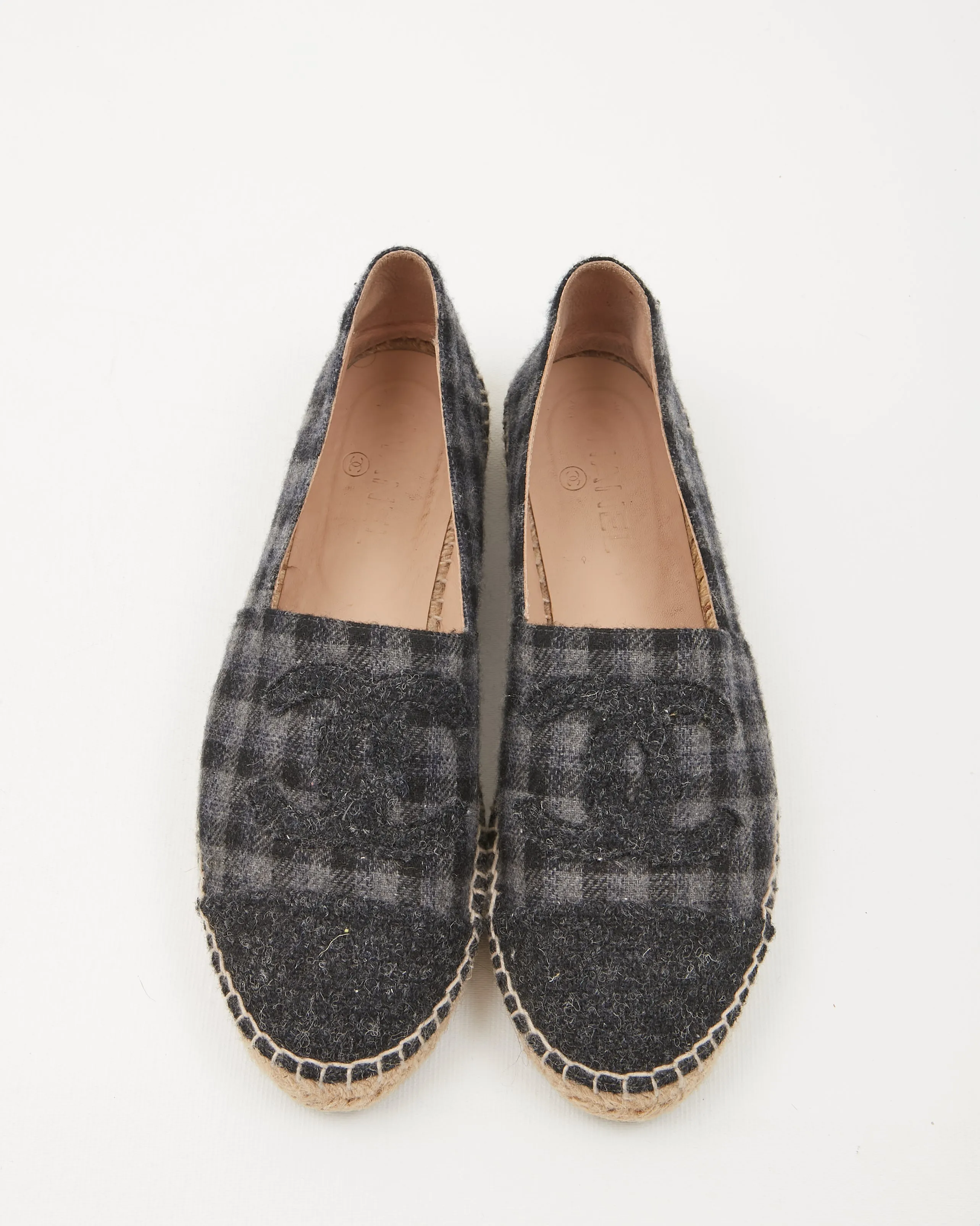 Chanel Grey Felt Checkered CC Logo Espadrille - 40
