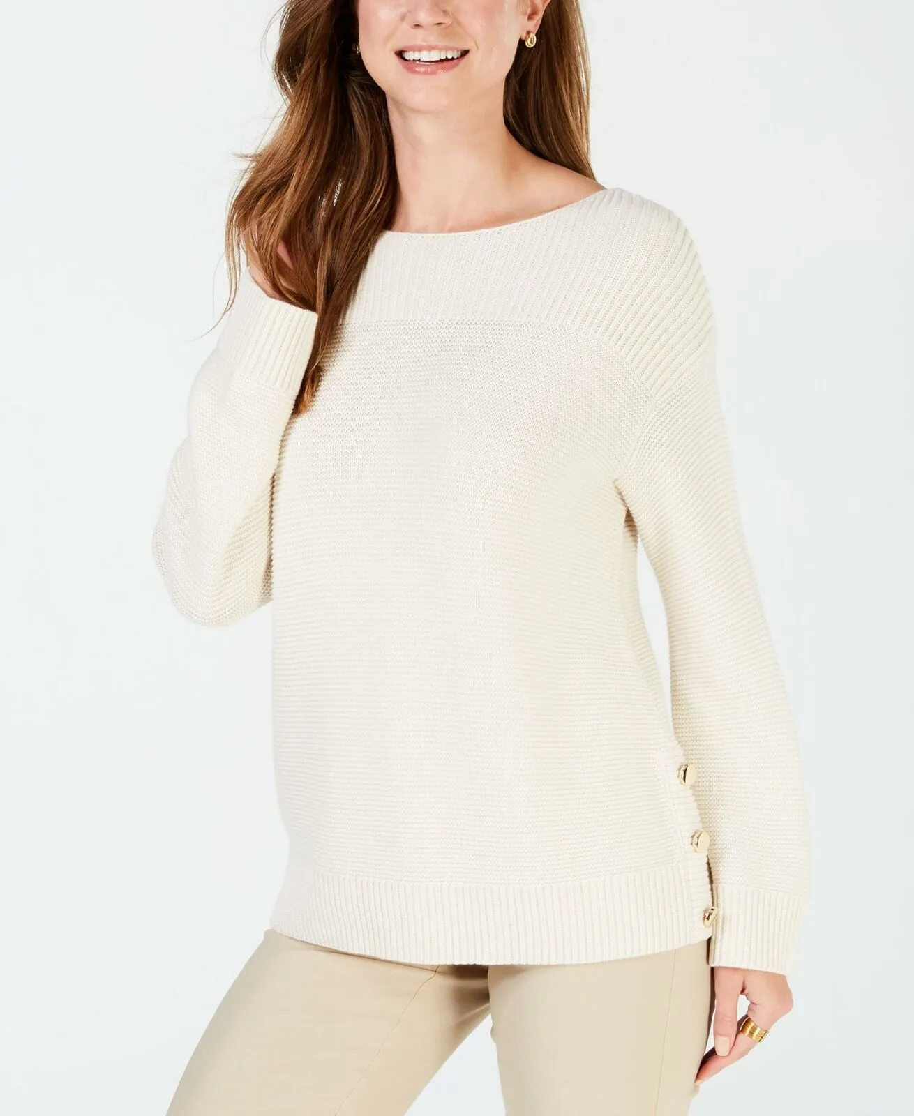 Charter Club Women's Boat-Neck Ribbed-Knit Sweater Ivory Large