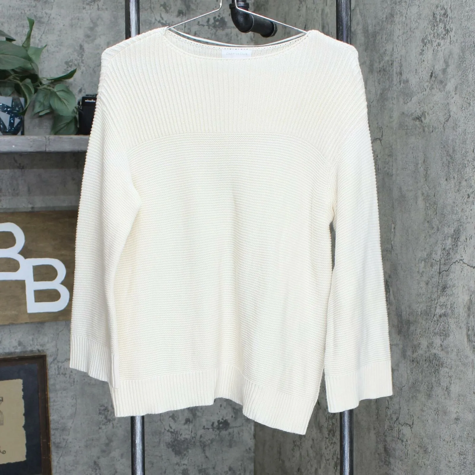 Charter Club Women's Boat-Neck Ribbed-Knit Sweater Ivory Large