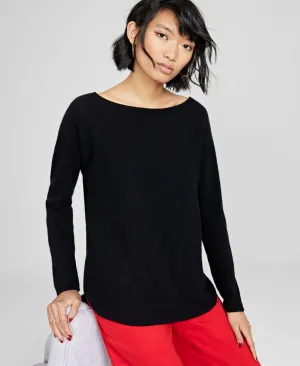 Charter Club Women's Pure Cashmere Long Sleeve Shirttail Sweater