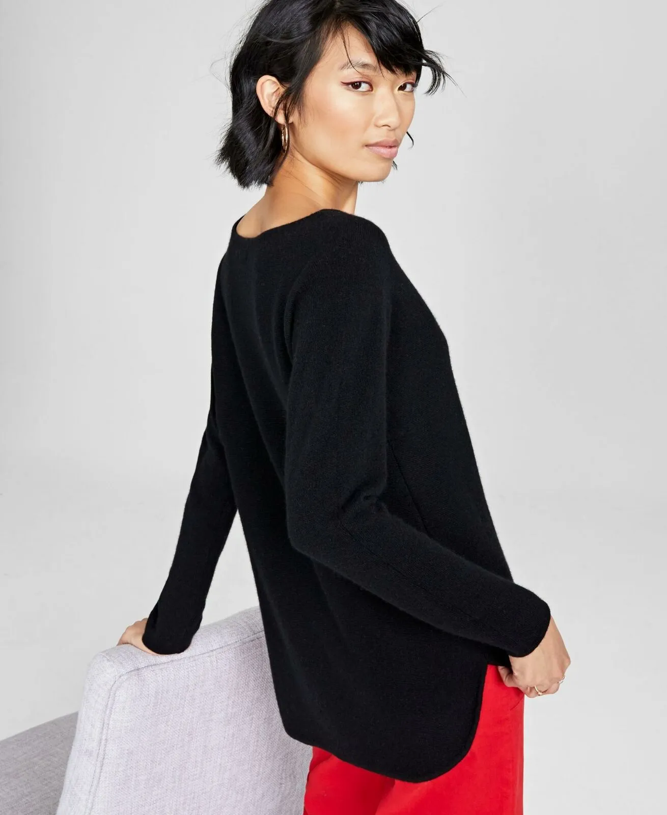 Charter Club Women's Pure Cashmere Long Sleeve Shirttail Sweater
