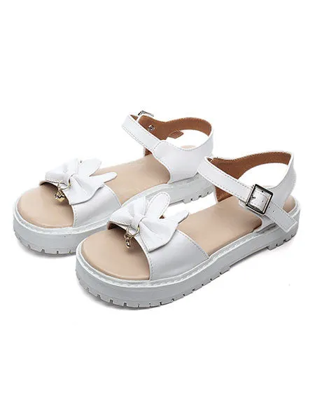 Classic Lolita Sandals Bow Buckled Platform PU Lolita Summer Shoes