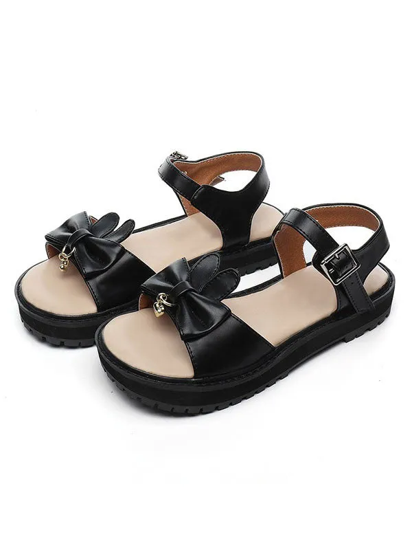 Classic Lolita Sandals Bow Buckled Platform PU Lolita Summer Shoes