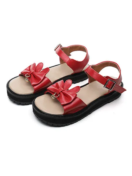Classic Lolita Sandals Bow Buckled Platform PU Lolita Summer Shoes