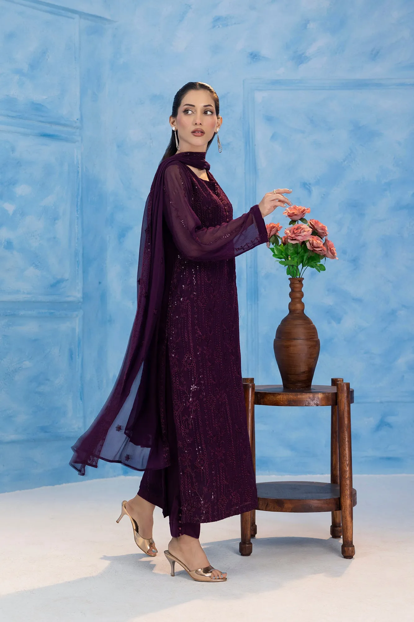 Classic Purple Embroidered stitched 3-piece