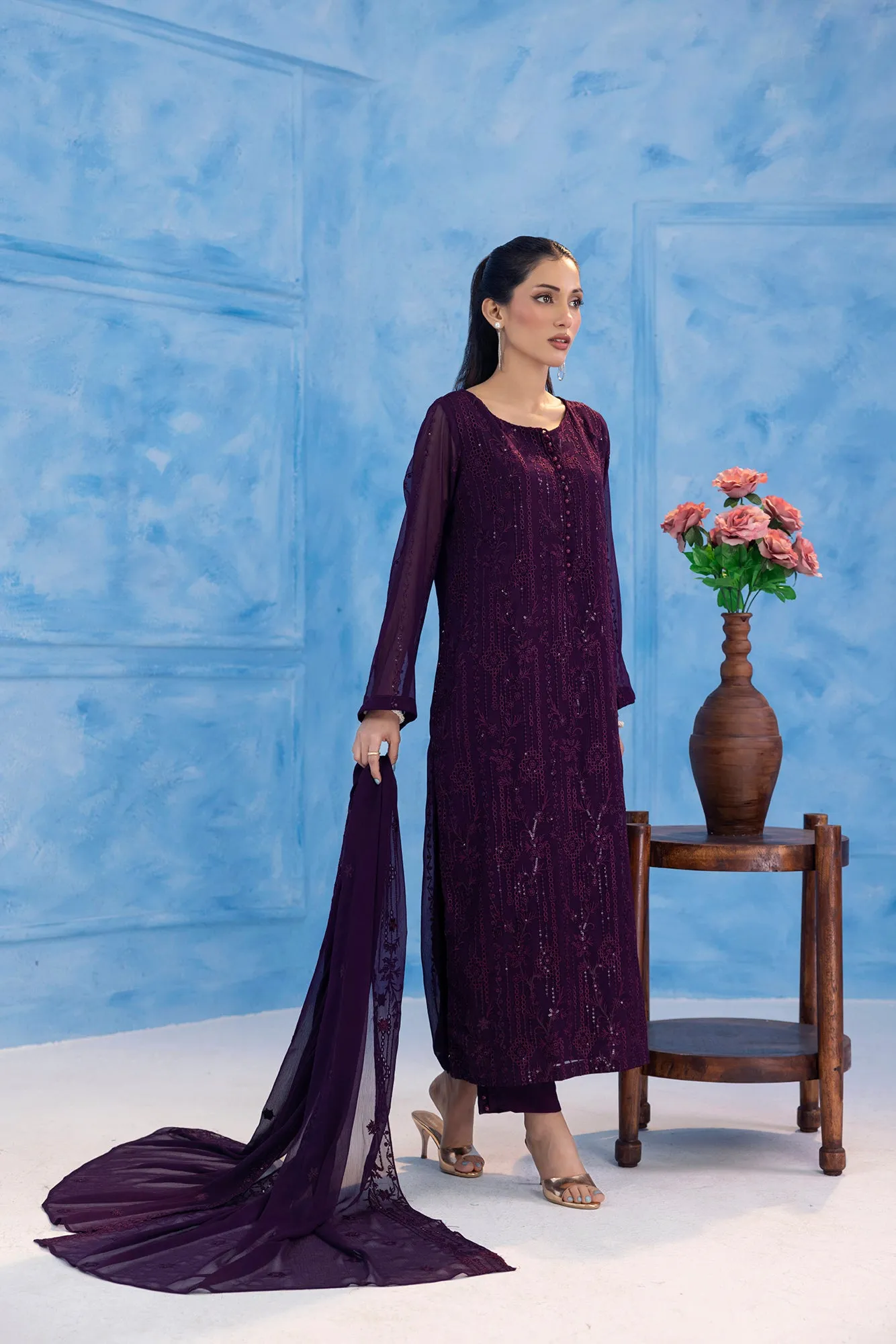 Classic Purple Embroidered stitched 3-piece
