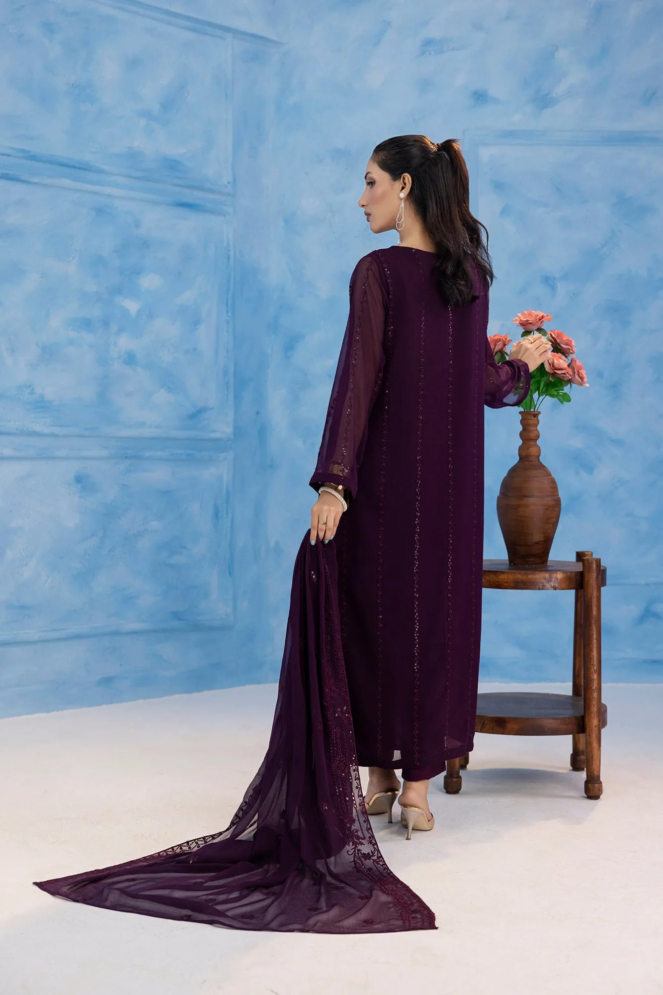 Classic Purple Embroidered stitched 3-piece