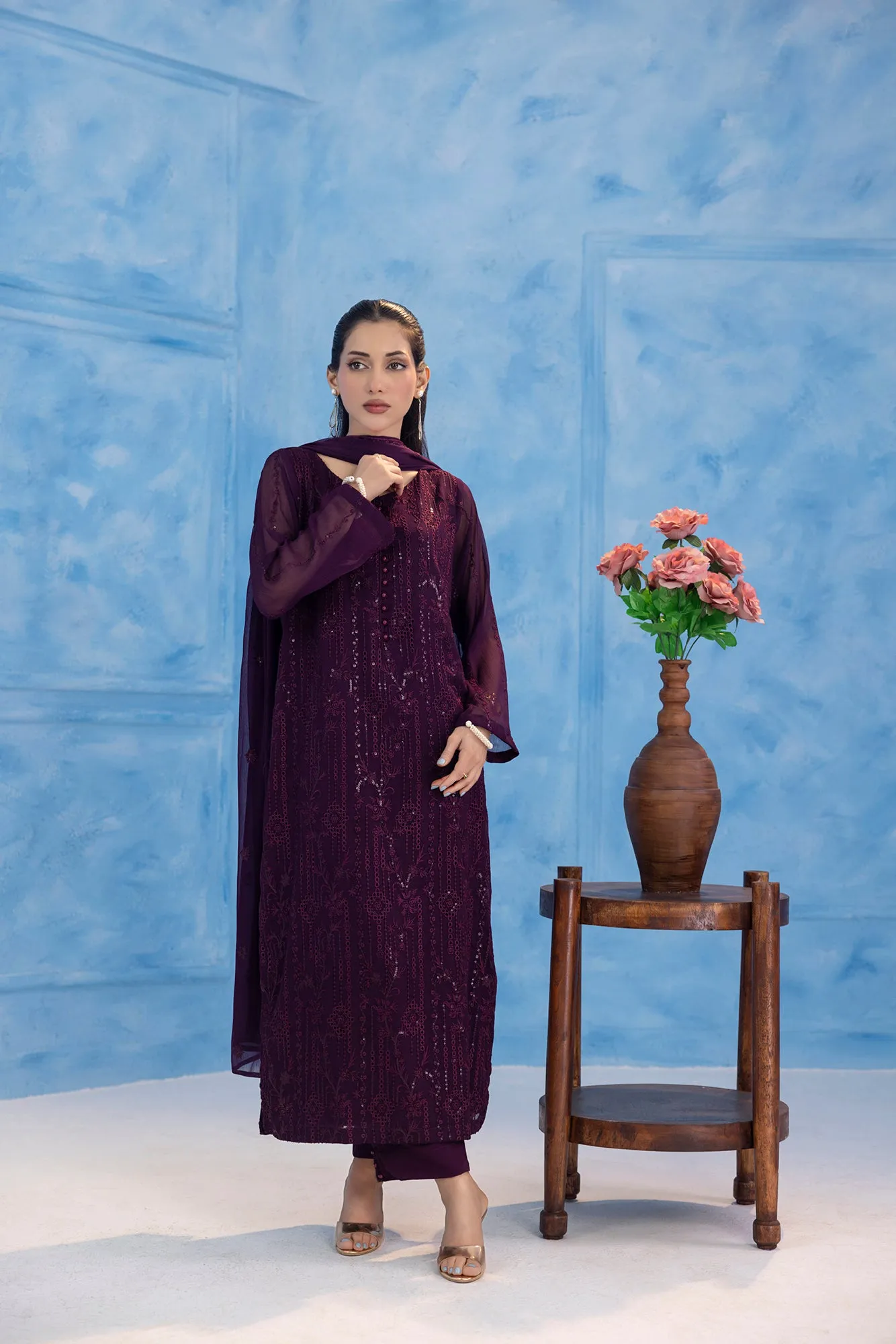 Classic Purple Embroidered stitched 3-piece