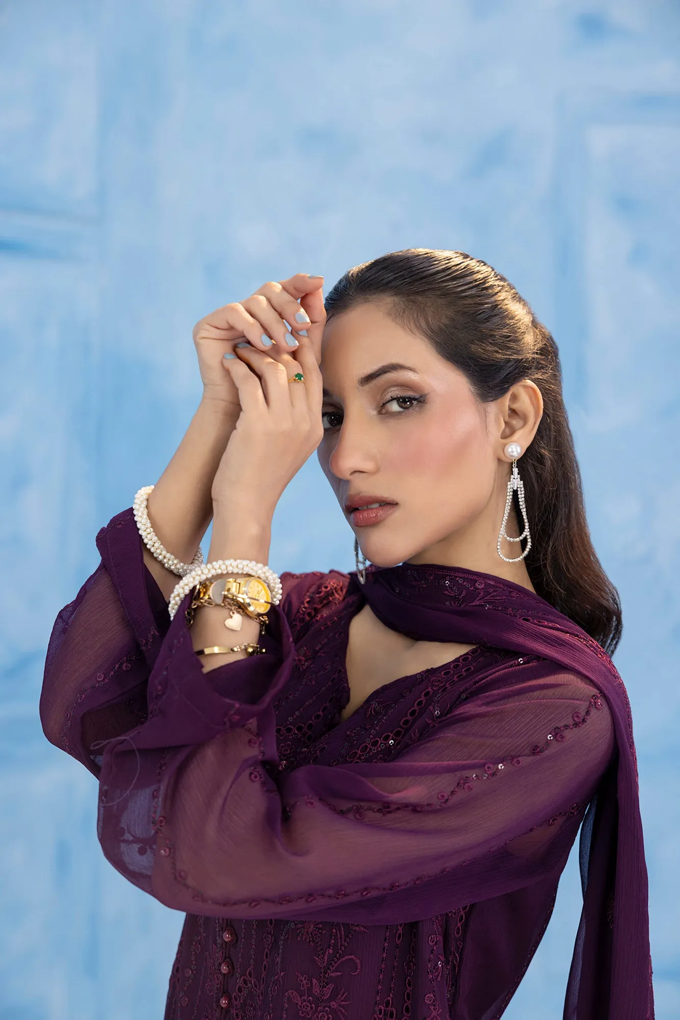 Classic Purple Embroidered stitched 3-piece