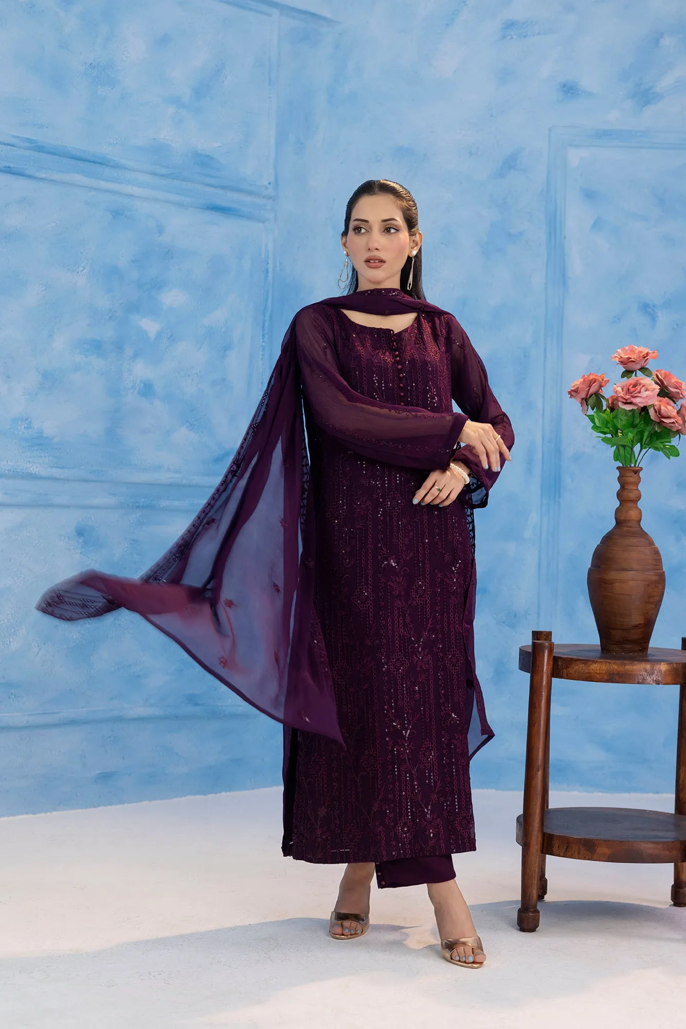 Classic Purple Embroidered stitched 3-piece