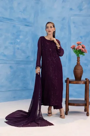 Classic Purple Embroidered stitched 3-piece