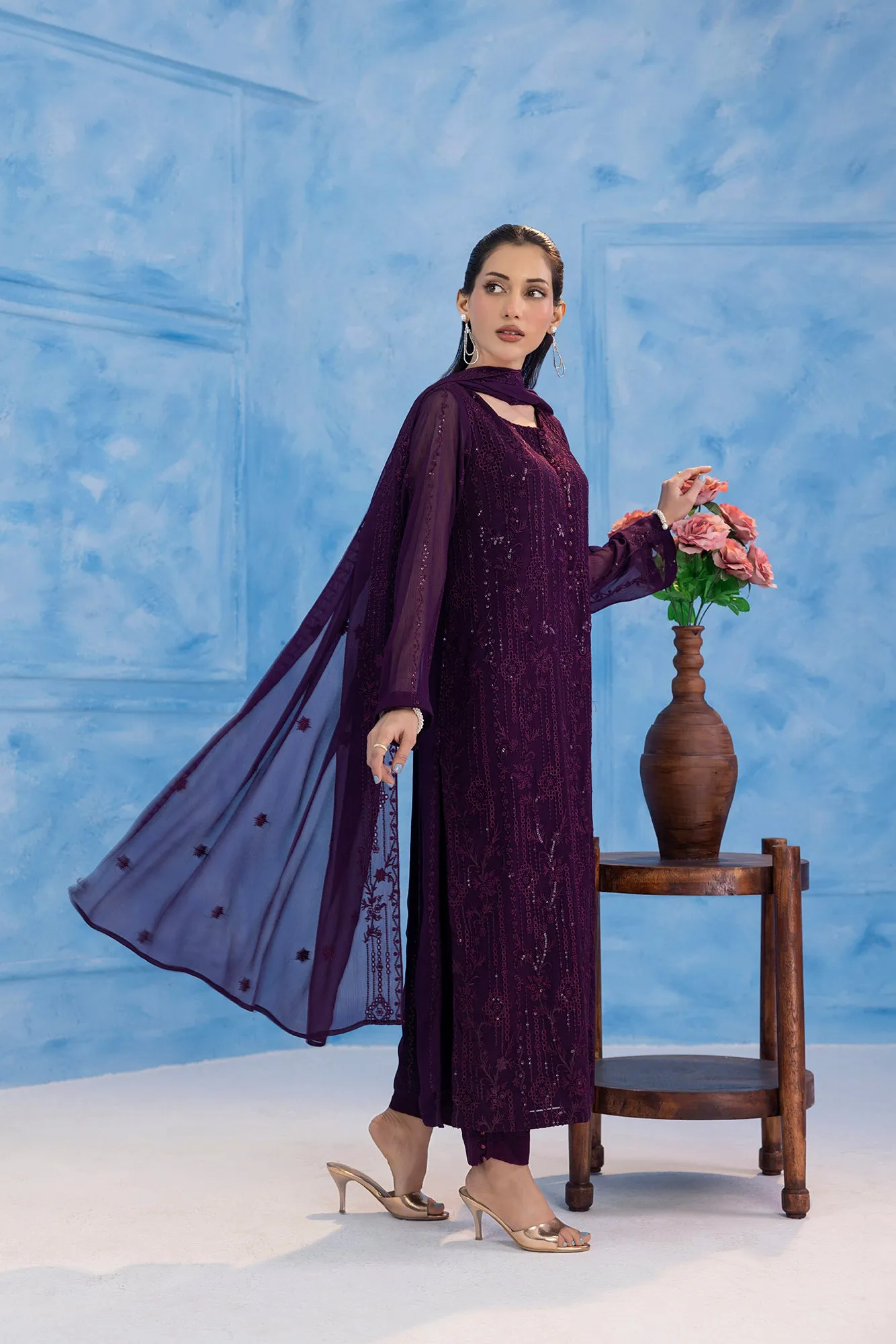 Classic Purple Embroidered stitched 3-piece