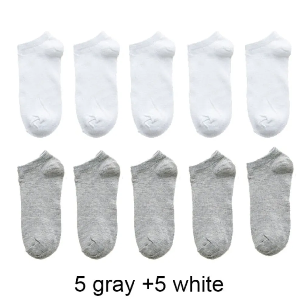 ContiNent 33 10 Pairs=20pcs Women Man Socks Breathable Sports socks Solid Color Boat socks Comfortable Cotton Ankle Socks White