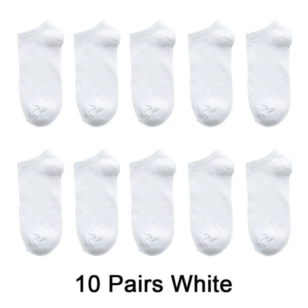 ContiNent 33 10 Pairs=20pcs Women Man Socks Breathable Sports socks Solid Color Boat socks Comfortable Cotton Ankle Socks White