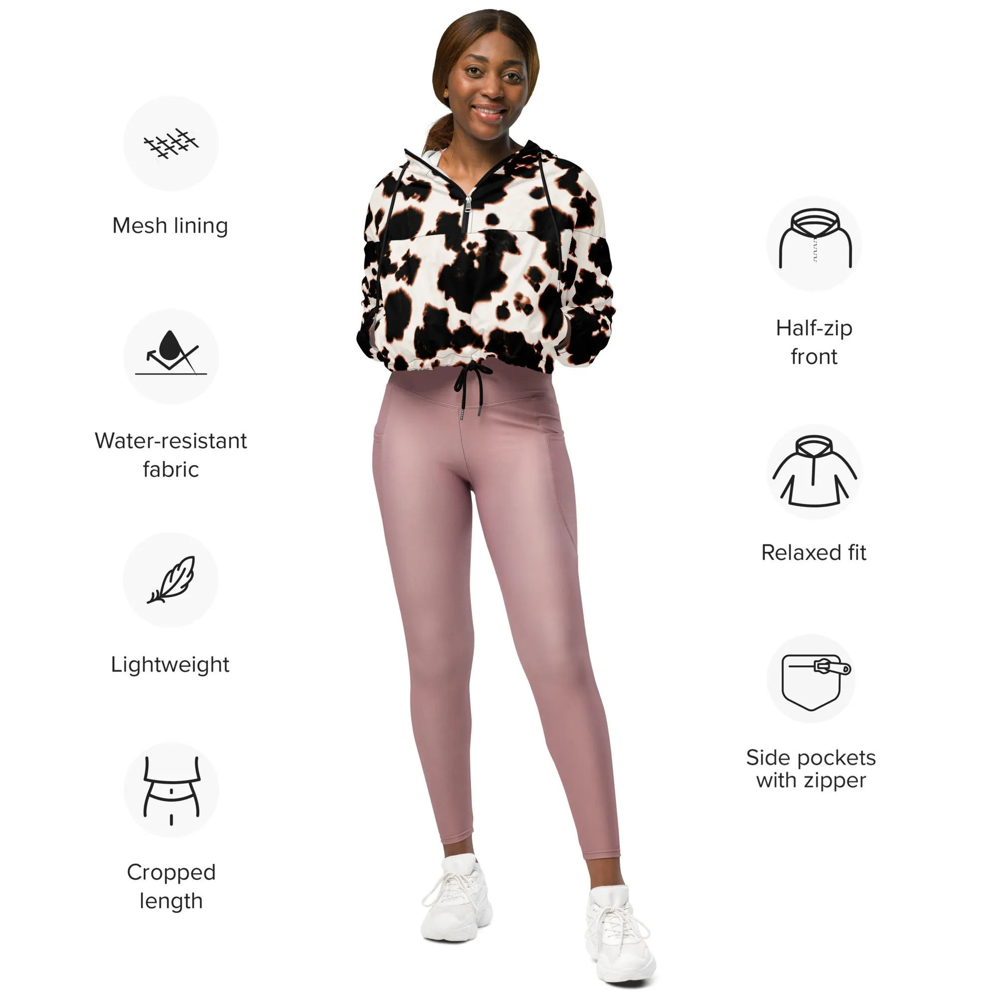 Cow print women’s cropped windbreaker