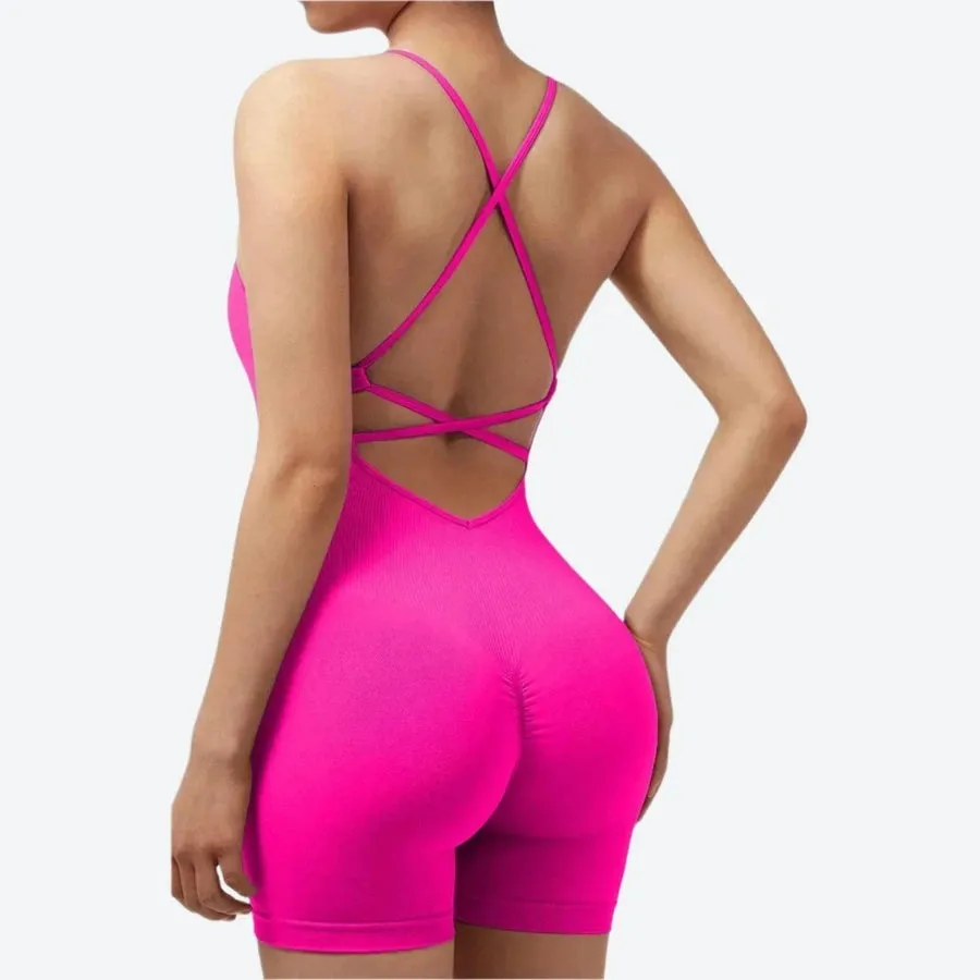 Crisscross Back Slim Fit Workout Jumpsuits