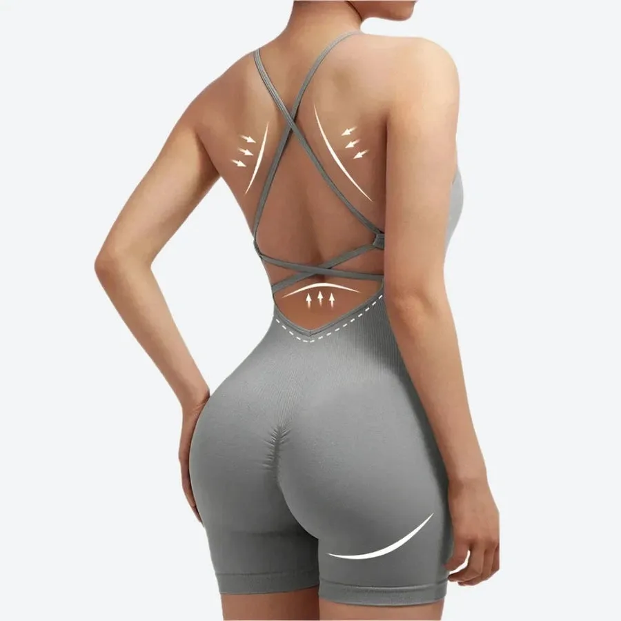Crisscross Back Slim Fit Workout Jumpsuits