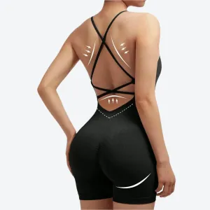 Crisscross Back Slim Fit Workout Jumpsuits