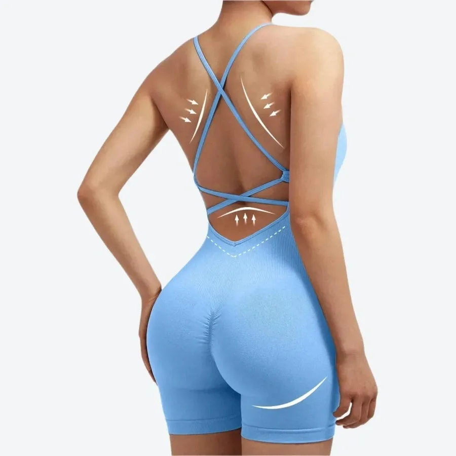 Crisscross Back Slim Fit Workout Jumpsuits