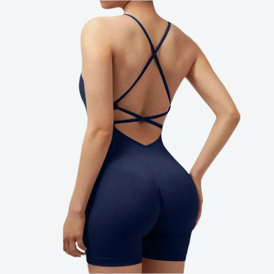 Crisscross Back Slim Fit Workout Jumpsuits