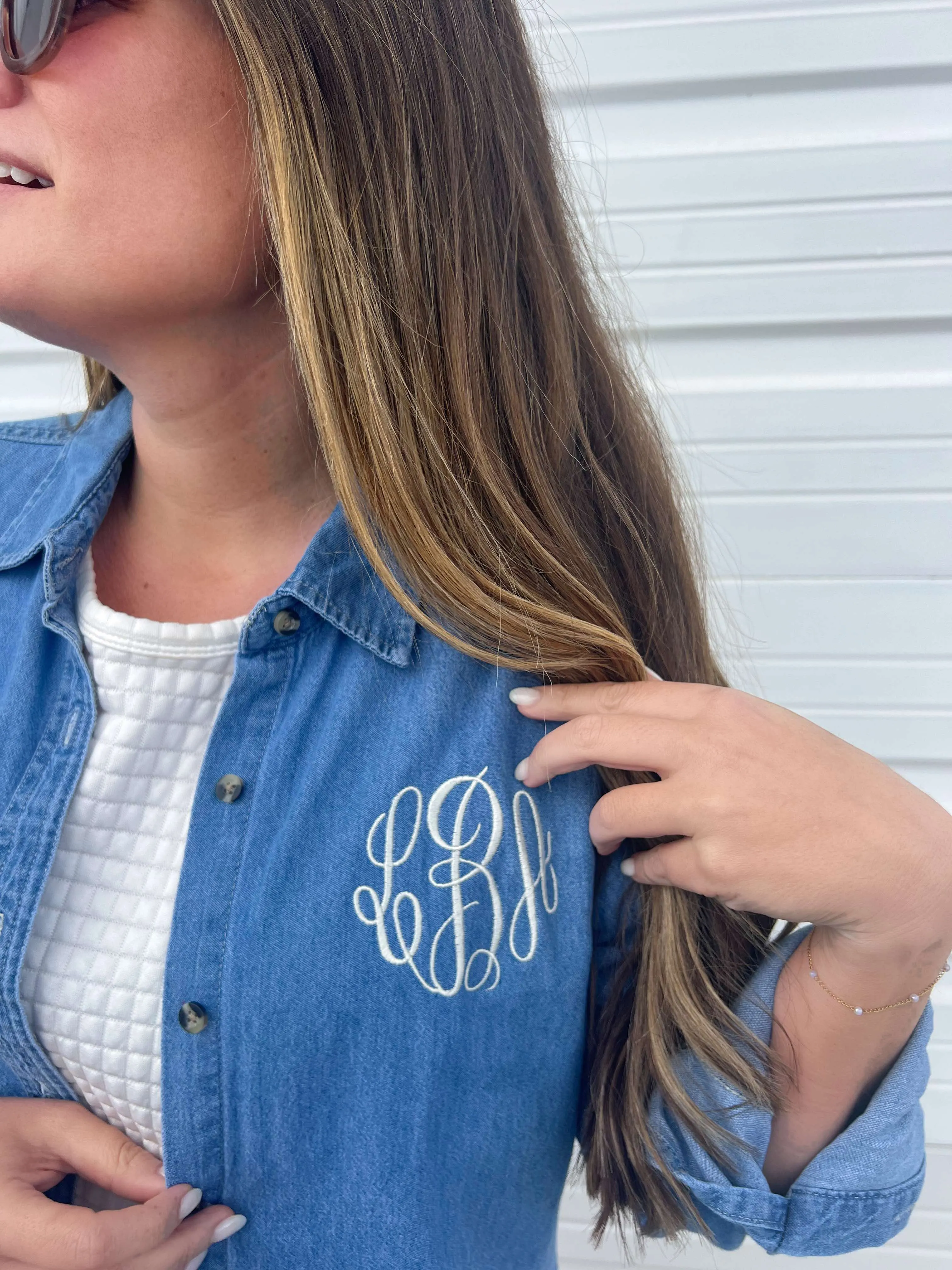 Custom Embroidered Monogram Denim Buttondown by Prep Obsessed (Ships in 3 Weeks)