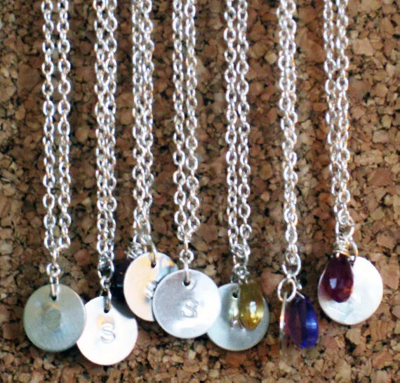 Custom Initial Necklace with Birthstone Briolette