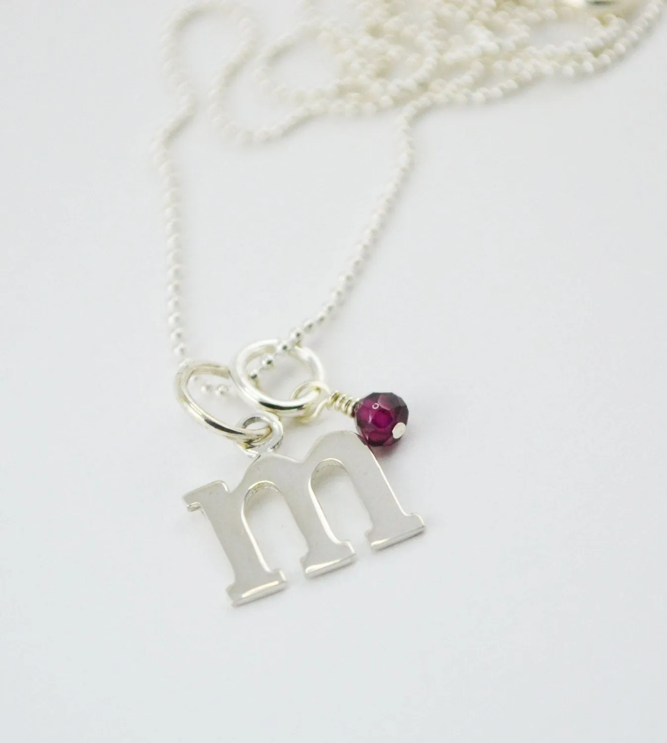 Custom Initial Sterling Silver Necklace with Birthstone
