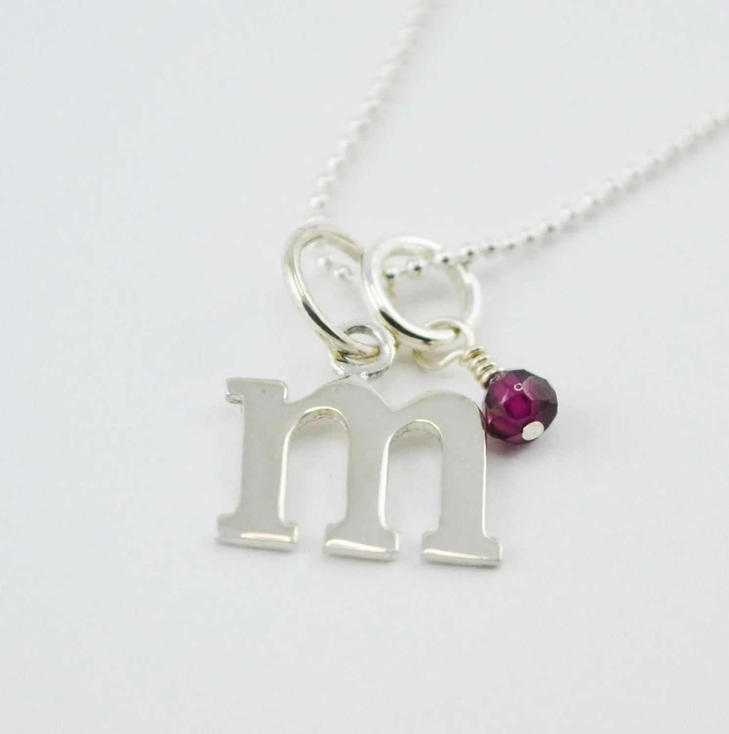 Custom Initial Sterling Silver Necklace with Birthstone