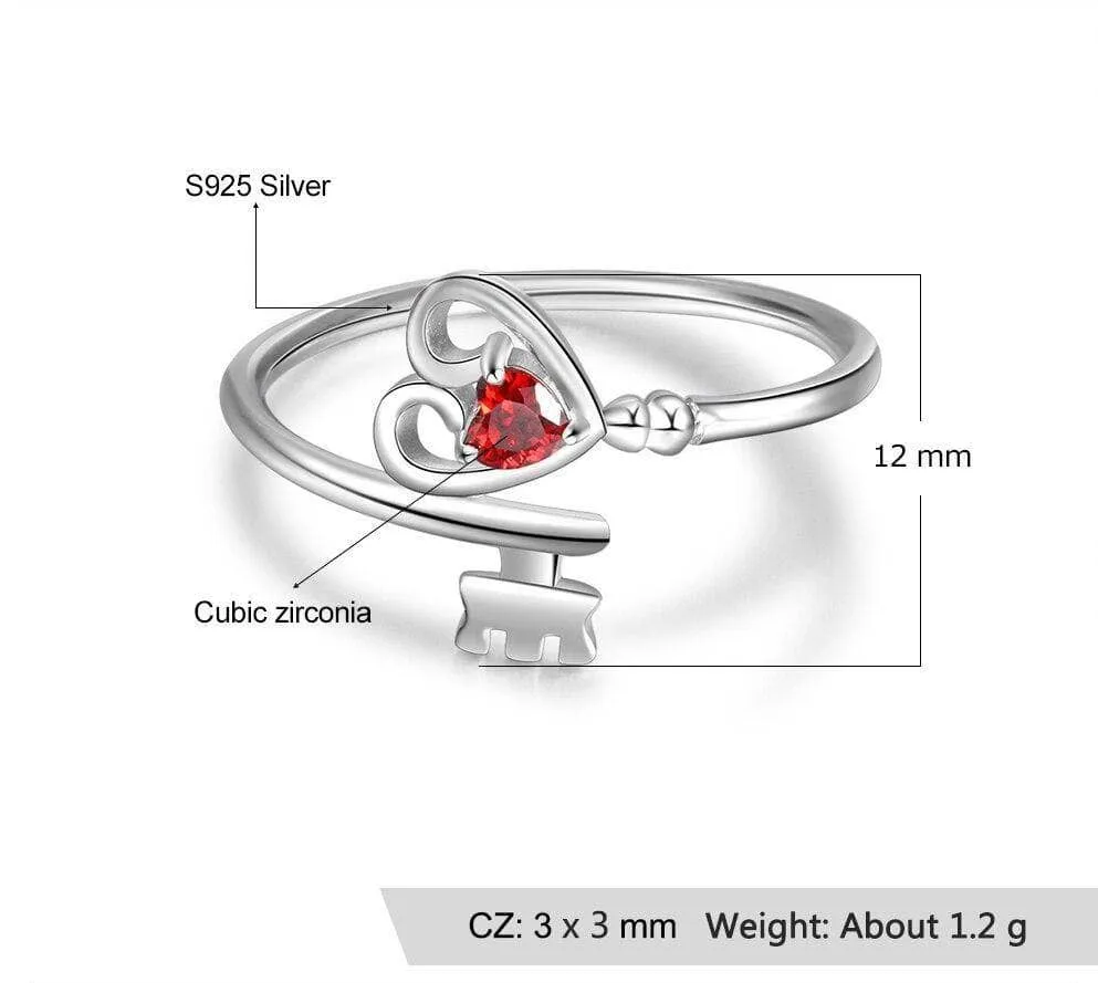 Custom Made Key To My Heart Birthstone Ring