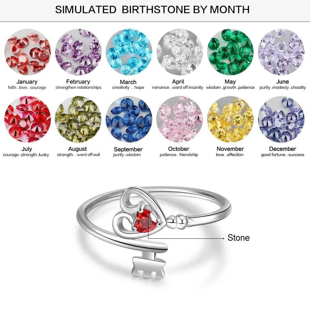 Custom Made Key To My Heart Birthstone Ring