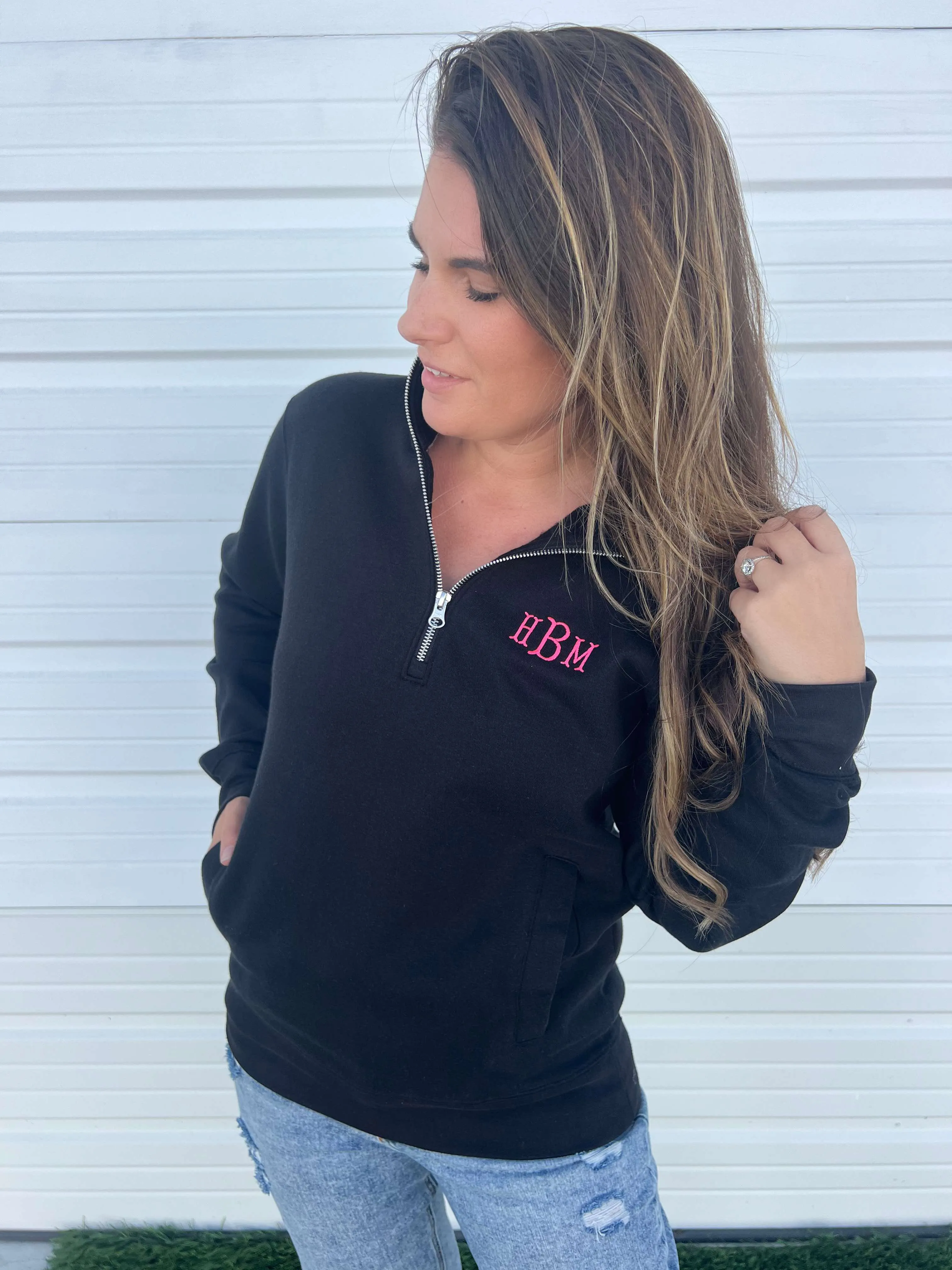 Custom Monogram Black Quarter Zip Pullover by Prep Obsessed (Ships in 3 Weeks)
