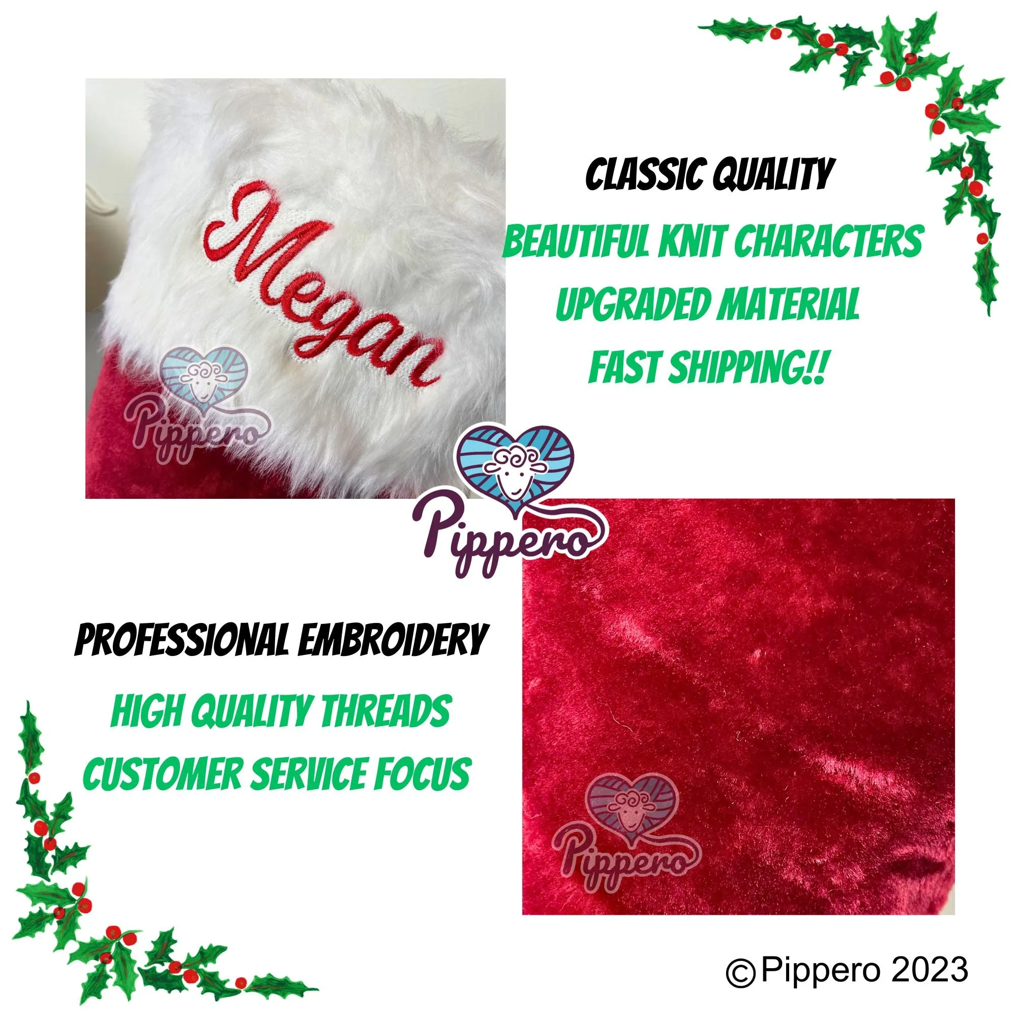 Custom Personalized Embroidered Monogrammed Plush Classic Red Velvet Family Christmas Stockings