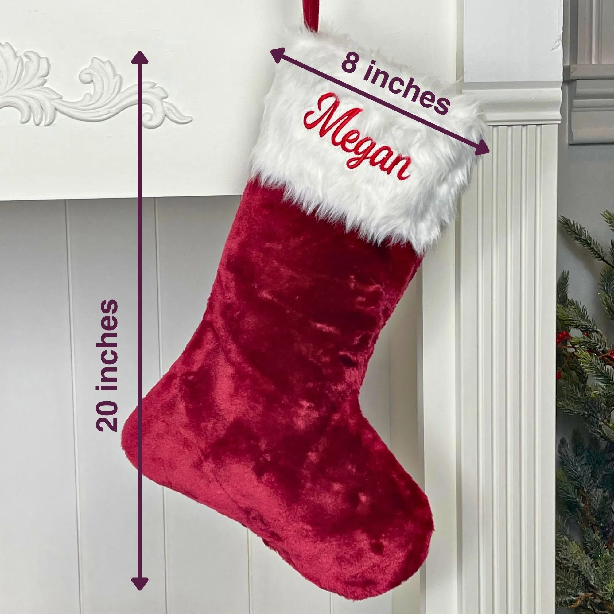 Custom Personalized Embroidered Monogrammed Plush Classic Red Velvet Family Christmas Stockings