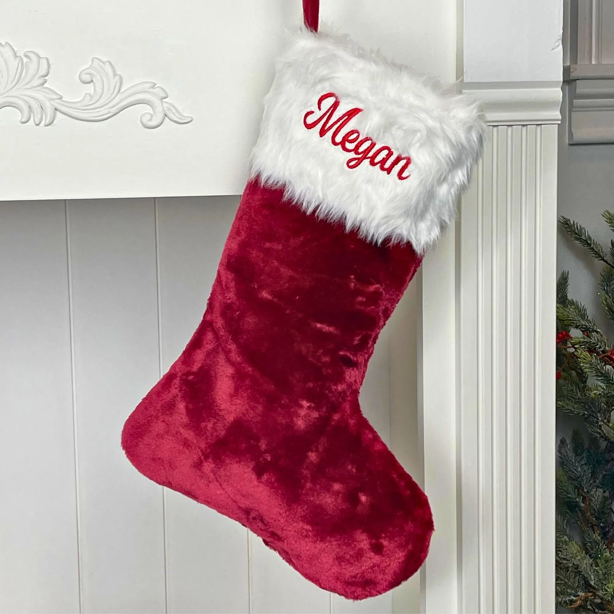 Custom Personalized Embroidered Monogrammed Plush Classic Red Velvet Family Christmas Stockings