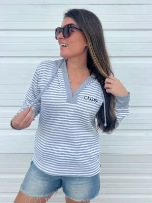 Custom Script Initial Embroidered Striped Hoodie by Prep Obsessed (Ships in 3 Weeks)