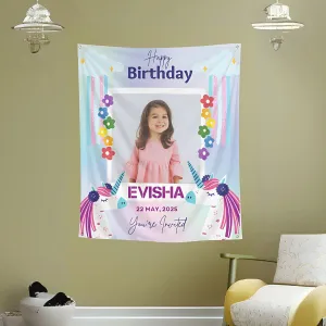 Custom Unicorn Theme Decorative Tapestry for Birthday Party