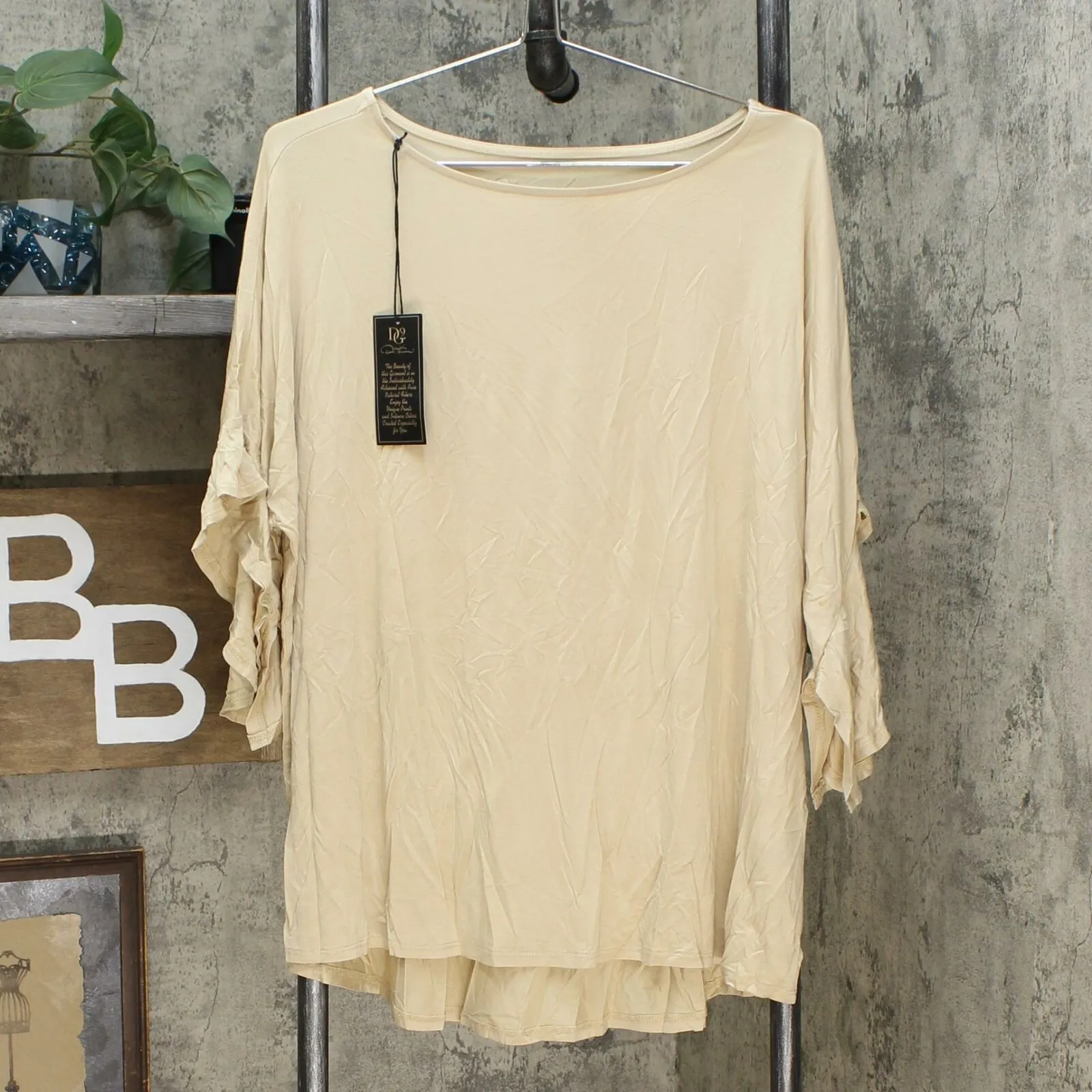 DG2 by Diane Gilman Women's Plus Size Ruffle Sleeve Dolman Top