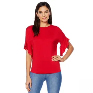 DG2 by Diane Gilman Women's Ruffle Sleeve Dolman Knit Top