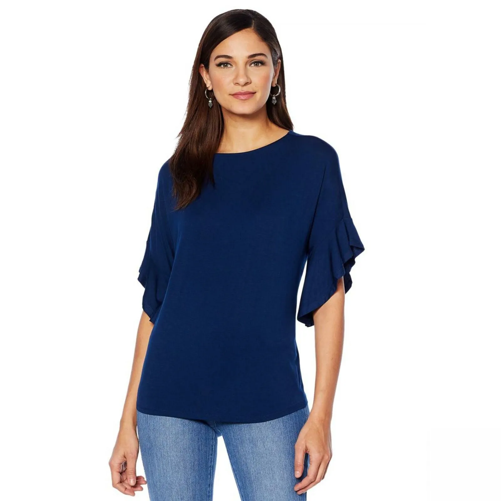 DG2 by Diane Gilman Women's Ruffle Sleeve Dolman Knit Top