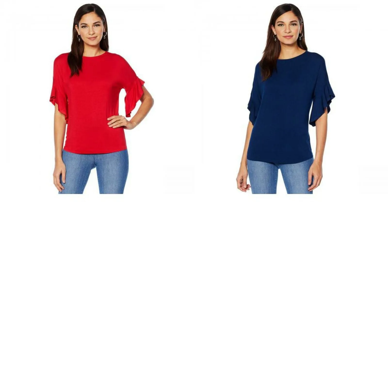 DG2 by Diane Gilman Women's Ruffle Sleeve Dolman Knit Top