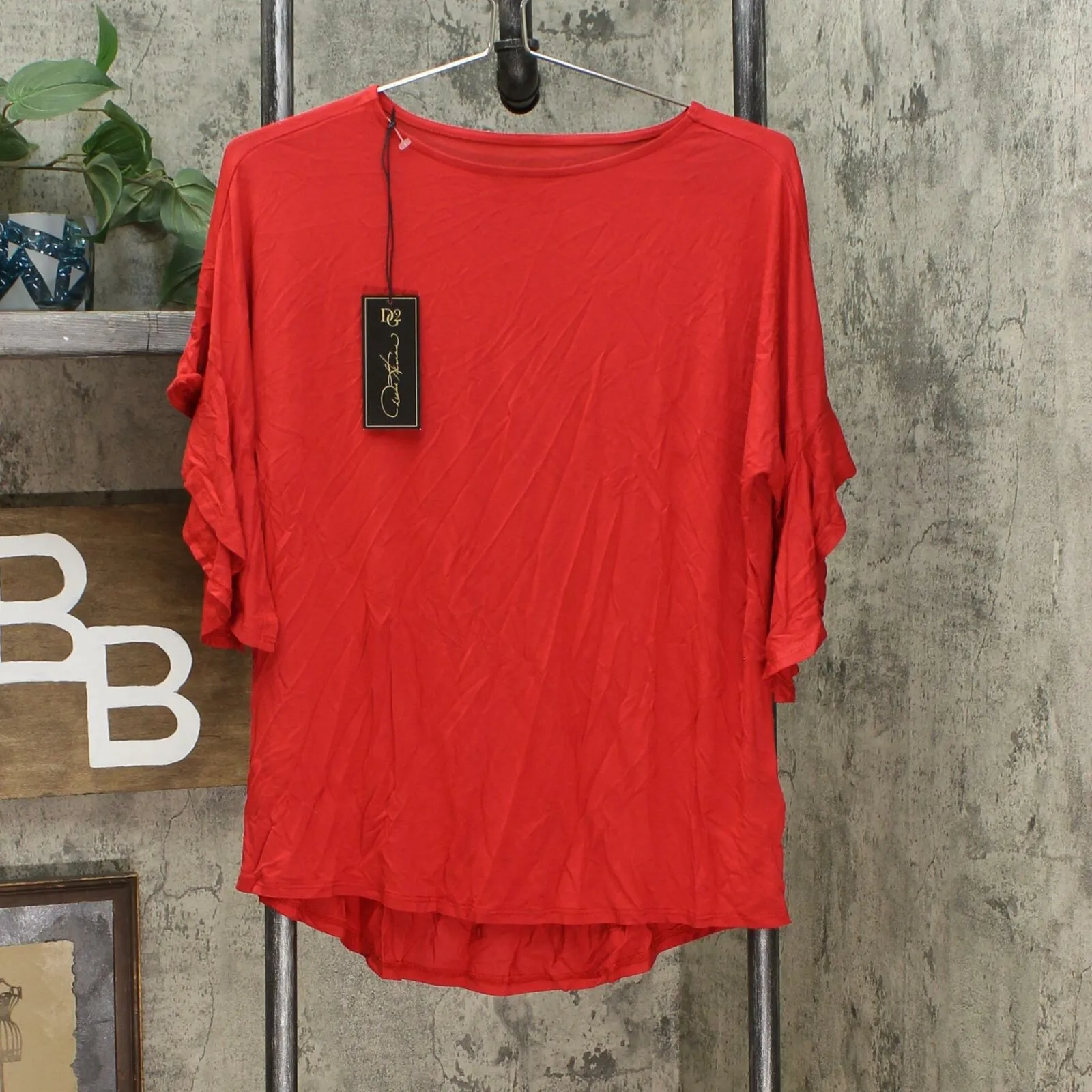 DG2 by Diane Gilman Women's Ruffle Sleeve Dolman Knit Top