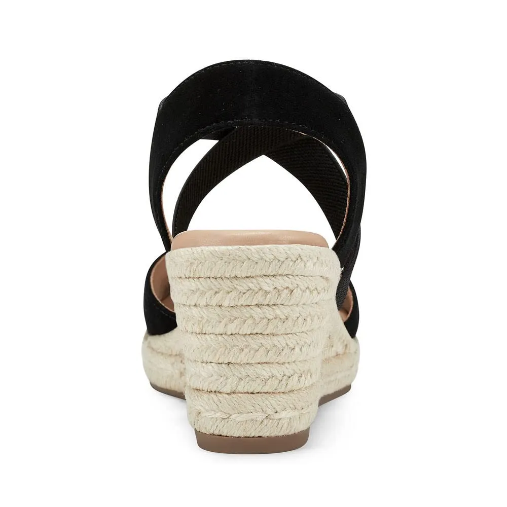 Easy Spirit Women's Meza Espadrille Wedge Sandal, Black 001, 8