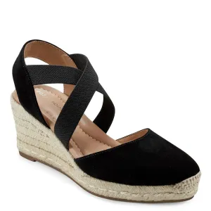 Easy Spirit Women's Meza Espadrille Wedge Sandal, Black 001, 8