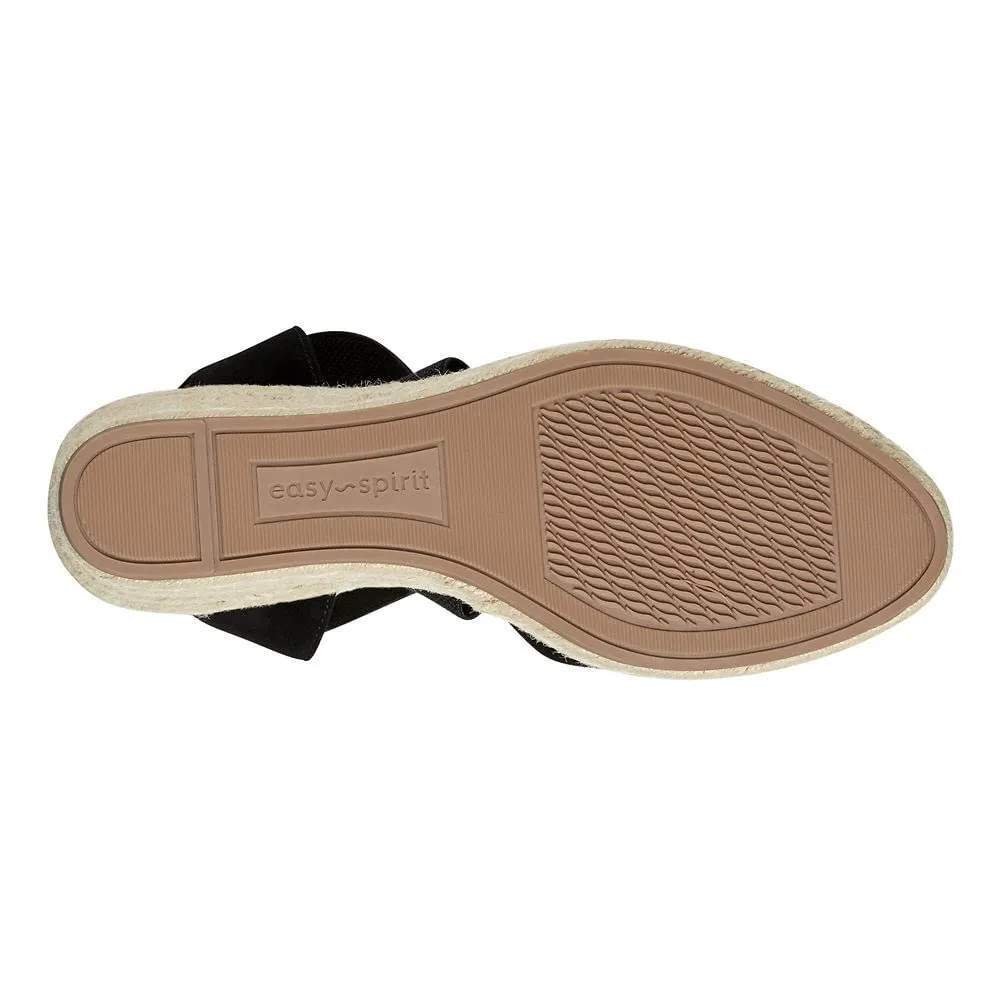 Easy Spirit Women's Meza Espadrille Wedge Sandal, Black 001, 8