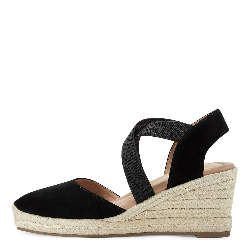 Easy Spirit Women's Meza Espadrille Wedge Sandal, Black 001, 8