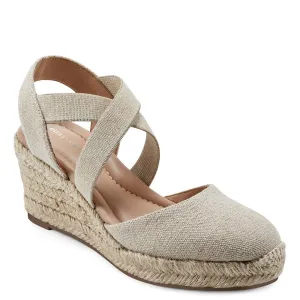 Easy Spirit Women's Meza Espadrille Wedge Sandal, Gold 710, 7.5 Wide