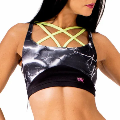 Elektra Crop Top - Black Lightning / Green