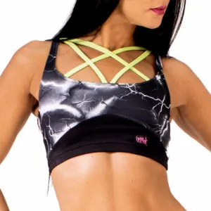 Elektra Crop Top - Black Lightning / Green