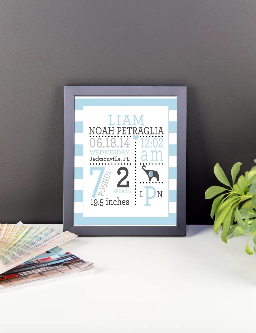 Elephant Baby Birth Stats Nursery Wall Art